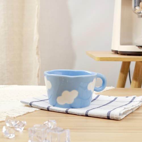 6.5oz Hand Printed Mini Ceramic Mug (Blue Sky and White Clouds)