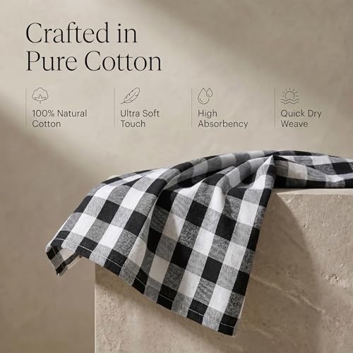 Kitchen Towels Cotton Dish Towels 20”x30” (20" x 30" (Set of 6) / 003 Black/White - Check)