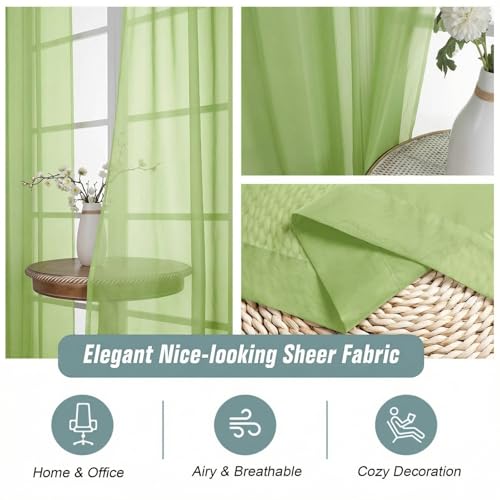 Sheer Curtains 84 Inches Long 2 Panels (42"W x 84"L (Pack of 2) / Lime)