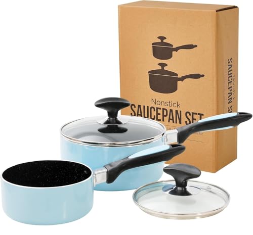 Nonstick Saucepan Set with Lid (1QT+2QT(Pack of 1) / Bule)
