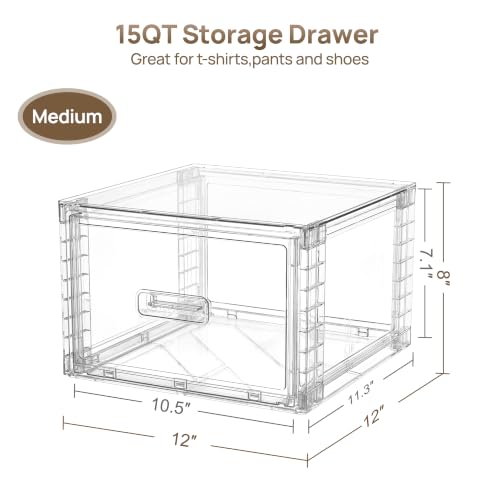 2 Pack Clear Stackable Storage Drawers 15QT (Medium)