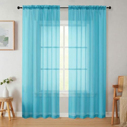 Sheer Curtains 84 Inches Long 2 Panels Set for Bedroom Living Room (Aqua / 42"W x 84"L (Pack of 2))