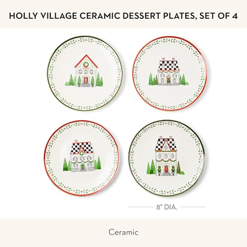 Set of 4 Ceramic Dessert Plates (Holly Village)