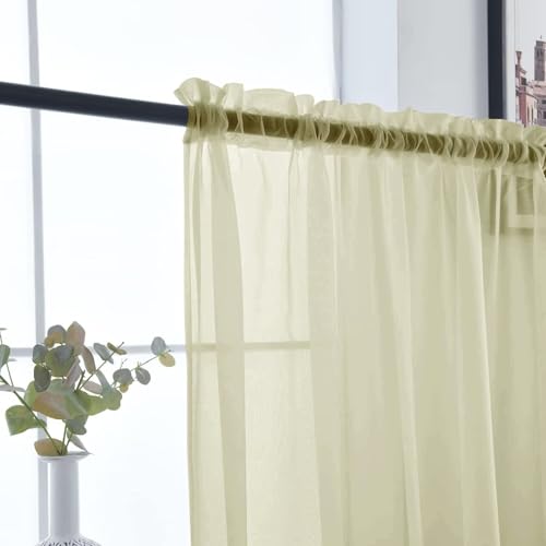 Basic Rod Pocket Sheer Voile Window Curtain Panels Sage Green 1 Pair 2 Panels 52 Width 96 Inch Long for Kitchen Bedroom Children Living Room Yard（Sage Green (Sage Green / 52"W x 96"L (Pack of 2))