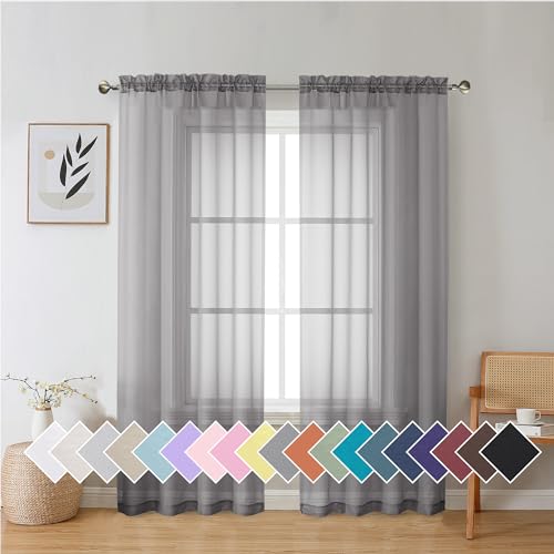 2 Panels Sheer Window Curtains 72 Inches Length (40"W x 72"L (Pack of 2) / Charcoal Grey)