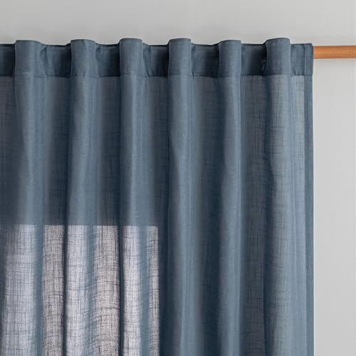 Short Semi Sheer Curtains for Bedroom 63 Inches Long Light Filtering Privacy Drapes for Small Window Linen Look Boho Home Decor Curtain for Parties (50"W x 63"L (Pack of 2) / Dusty Blue-new)