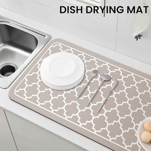 Dish Drying Mat Absorbent Dish Drying Mats for Kitchen Counter 18"x 32" (Stylish Khaki / 32" x 18")