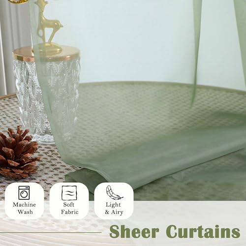 Sage Green Sheer Curtains 90 Inches Long 2 Panels (Sage Green / 59"W x 90"L (Pack of 2))
