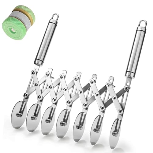 Brand Pastry Cutter with Grinder Spaghetti Dough Roller Knife Stainless Steel Pizza Slicer Pasta Wheeling Attice Roller Adjustable Dough Divider with Handle (7 Wheels)