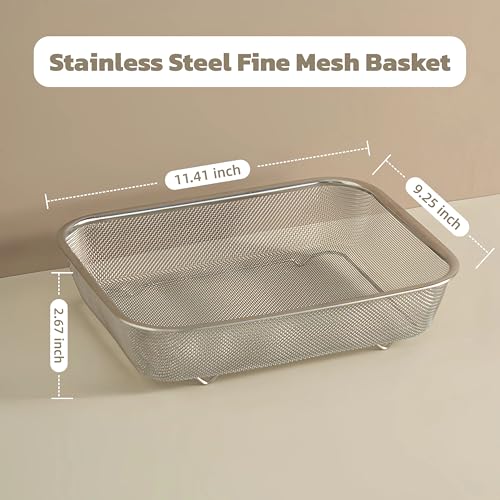 18 8 Stainless Steel Fine Mesh Strainer Basket with Feet (11.02 inch / Sleek Square)