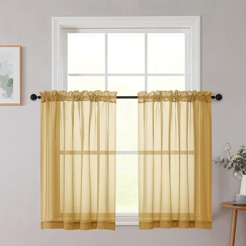 Cafe Curtains 36 Inch Length Tier 2 Pieces (Gold / 42"W x 36"L (Pack of 2))