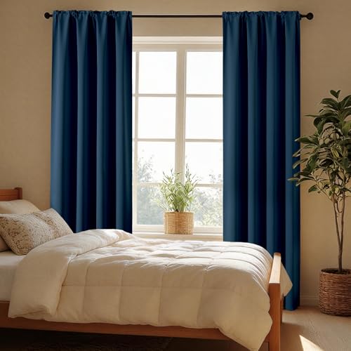 Navy Blue Blackout Curtains 96 inch Length 2 Panels Set (Navy Blue / 52"W x 96"L (Pack of 2))