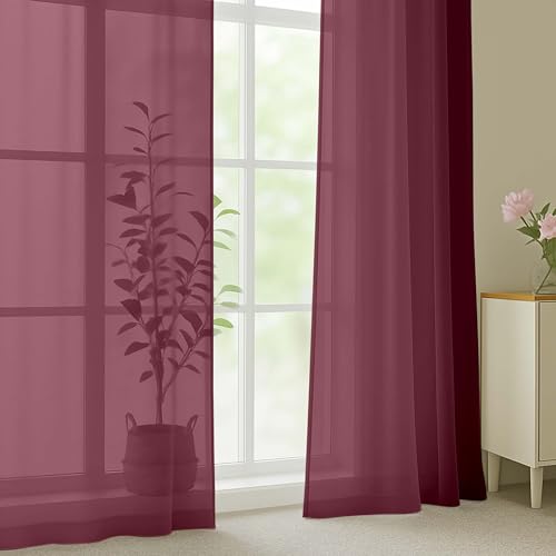 Burgundy Sheer Curtains 120 Inches 2 Panels for Living Room 59" Wide (Burgundy Wine / 59"W x 120"L (Pack of 2))