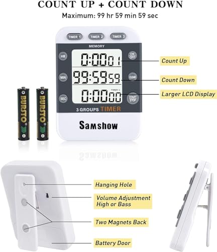Digital Kitchen Timers for Cooking (382-2 White)