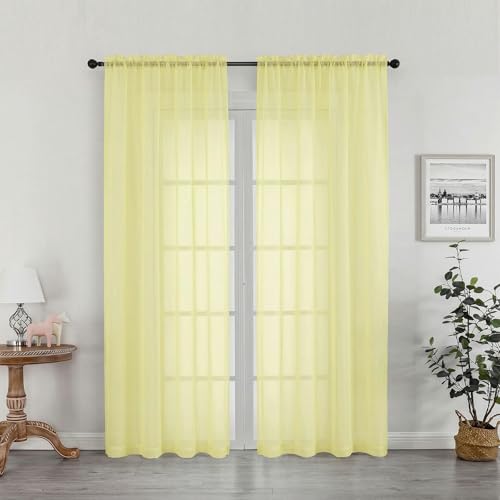 Sheer Curtains 78 Inches Long 2 Panels Set for Bedroom Living Room (Light Yellow / 42"W x 78"L (Pack of 2))