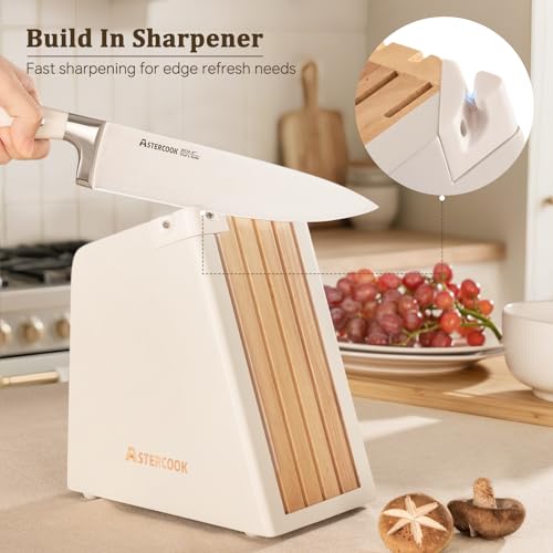 Knife Set Astercook Kitchen Knives Set with Block 12 (Cream White)