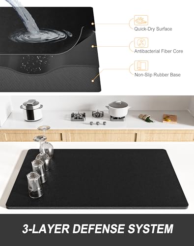 Dish Drying Mat for Kitchen Counter (A-jet black / 15" x 24")
