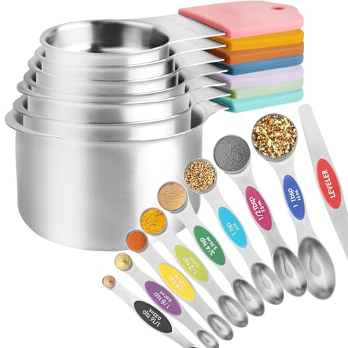 16 Pcs Magnetic Measuring Cups and Spoons Set (Silvery-16pcs)