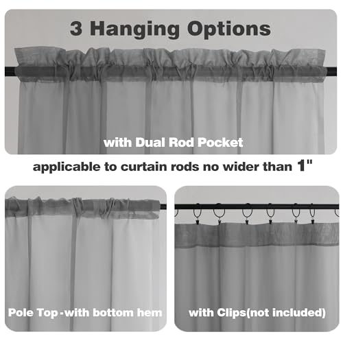 Charcoal Grey Sheer Curtains 45 Inch Long 2 Panels (Charcoal Grey / 42"W x 45"L (Pack of 2))