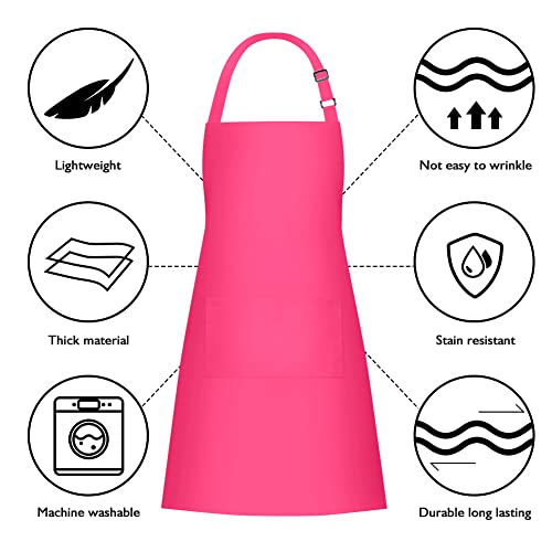 2 Pack 100% Cotton Aprons with 2 Pockets Cooking Chef Kitchen Adjustable Bib Apron for Women Men (Hot Pink)