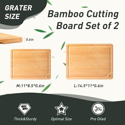 Bamboo Cutting Board Set Non Slip Feet Over Sink Chopping Board Christmas Xmas Birthday Day Gifts Ideas Grandmother Gigi Granny Nana Glamma Mawmaw Yaya Abuela Abuelita Mamaw Mimi Nonna Oma Meme (2 Pack / Natural)