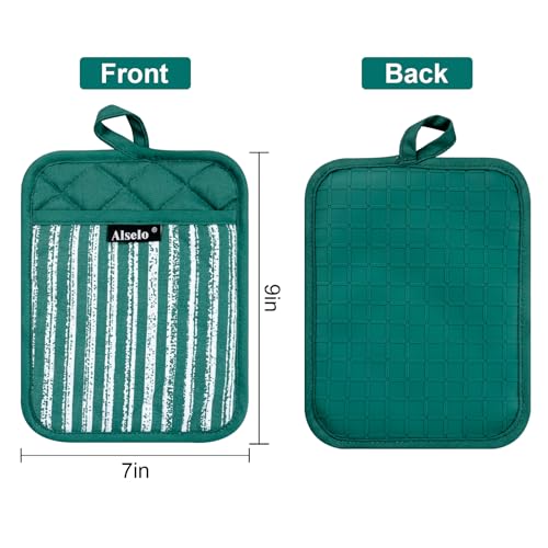 Silicone Pot Holders Set of 3 Heat Resistant & Non Slip Potholders (Emerald Green)