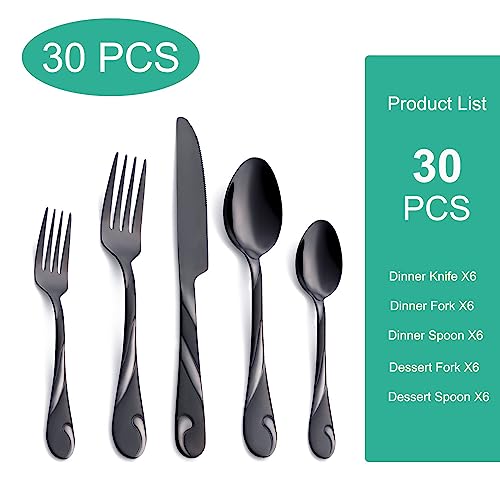 Black Silverware Set for 6 (Black / 30-Piece)