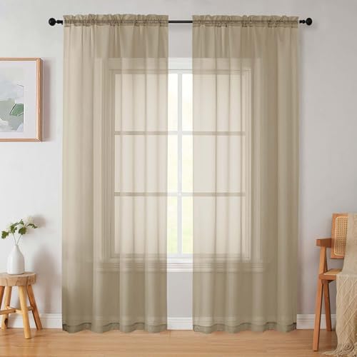 Taupe Sheer Curtains 84 Inches Long 2 Panels (Taupe / 42"W x 84"L (Pack of 2))