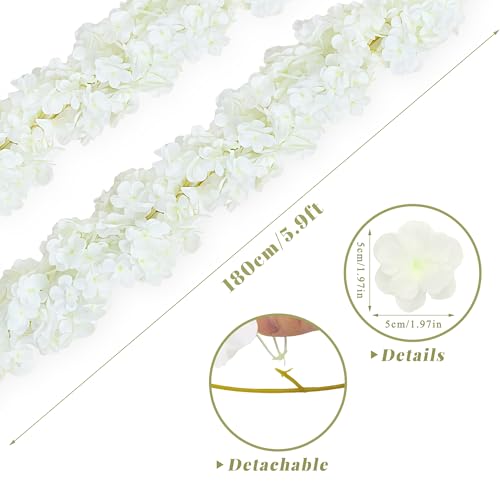 2PC 11.8FT White Cherry Blossom Flowers Garland for Decoration (2 Pc White Cherry Blossom Garland / Cherry Blossom Garland)
