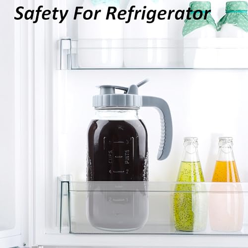 Cold Brew Coffee Maker 64 OZ Mason Jar Cold Brew Pitcher With Infuser 2 Quart Wide Mouth Iced Coffee Maker With Pour Spout Lid And Handle Half Gallon Airtight & Leakproof Pitcher For Fridge (64 Ounces)