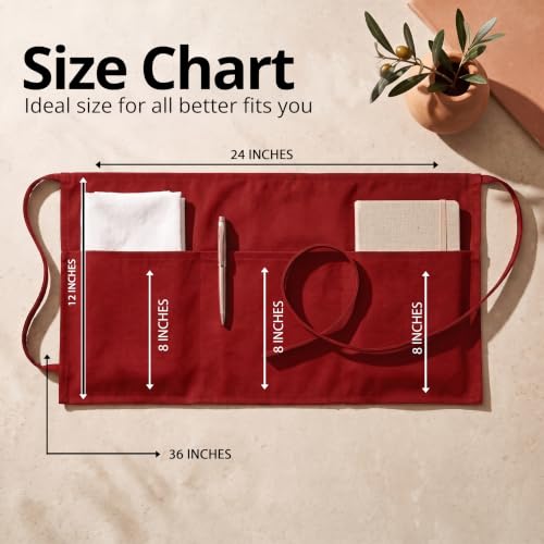 Server Waist Aprons 12 Pack Short 3 Pockets Men Women Red (24x12 Inches (Pack of 12) / Red)