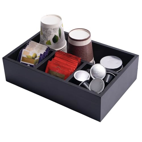 Tea Bag Organizer Black Wood Tea Bag Holder 4 Compartments Coffee Drawer (4 Slots)