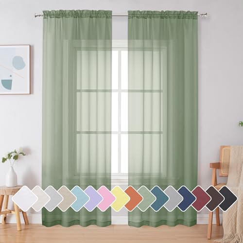 Sage Sheer Curtains 84 Inches Long (Sage Green / 42"W x 84"L (Pack of 2))