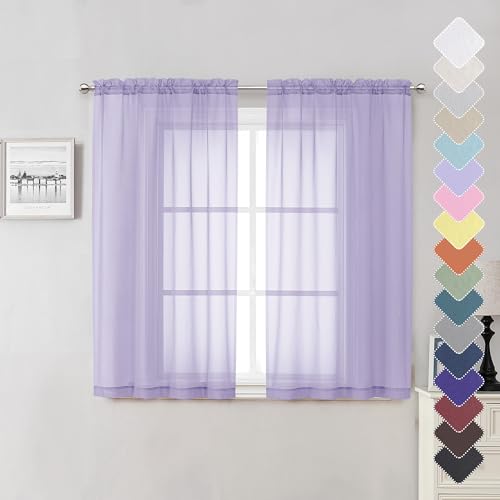 Lavender Sheer Kitchen Curtains 54 Inch Length 2 Panels (Lavender / 40"W x 54"L (Pack of 2))