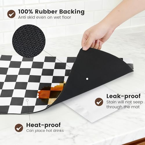 Checkered Dish Mat for Kitchen Coffee Station (Black / 16" x 24")