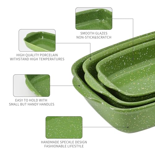 Ceramic Baking Dishes for Oven Set of 3 (Green)