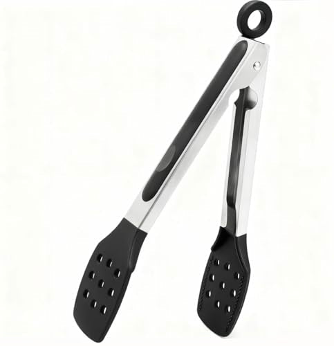 9 Inch Kitchen Tongs (9", Dotted, BLK)