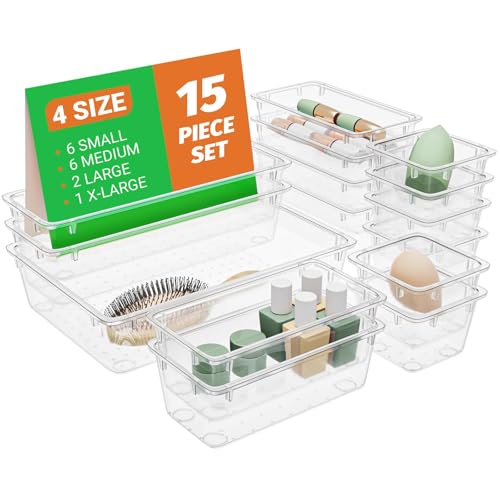15 PCS Plastic Drawer Organizer Set (Clear)