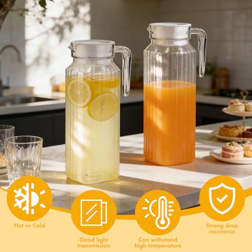 4 Pcs Acrylic Water Pitcher with Lid (37 oz / stripe)