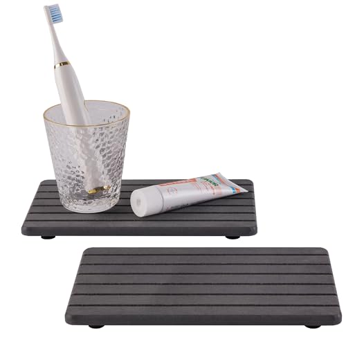 2 PCS Water Absorbent diatomite Coasters (9.5 x 5.5 inches / Dark Grey)