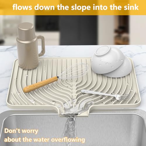 Dish Drying Mat for Kitchen Counter (18×12inch / Cream)