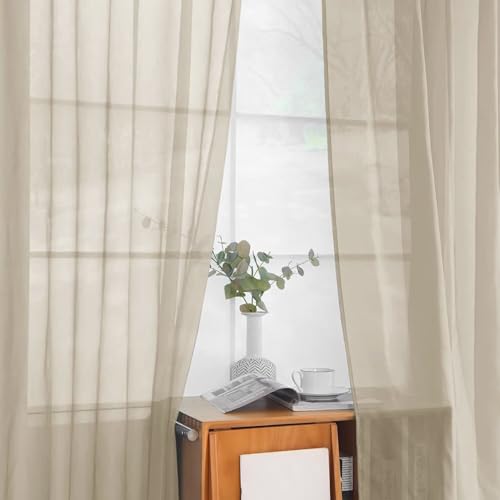 Solid Sheer Rod Pocket Curtain Voile Draperies 2 Panels White Beige Black Grey Ivory 52 Inch Width 84 Inch Long 1 Pair for Kitchen Bedroom Children Living Room Yard (Ancient Grey / 52"W x 84"L (Pack of 2))