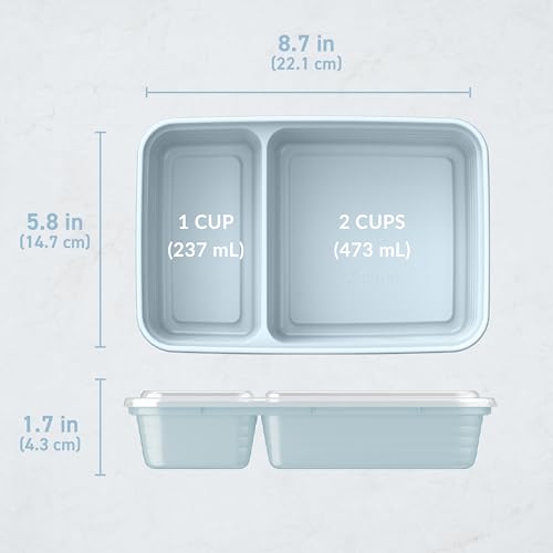 Prep - 20-Piece 2-Compartment Reusable Meal Prep Containers with Lids, PFAS & BPA Free Materials, Durable, Microwave, Freezer, & Dishwasher Safe To Go Food Storage (Sky) (Sky)