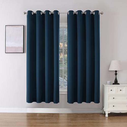 Blackout Curtains 63 Inch Length 2 Panels Set (Navy Blue / 52"W x 63"L (Pack of 2))