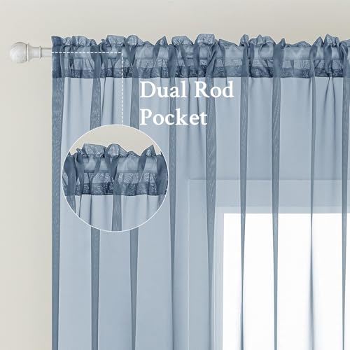 Dusty Blue Sheer Curtains 54 X 63 Inches (Dusty Blue / 54"W x 63"L (Pack of 2))
