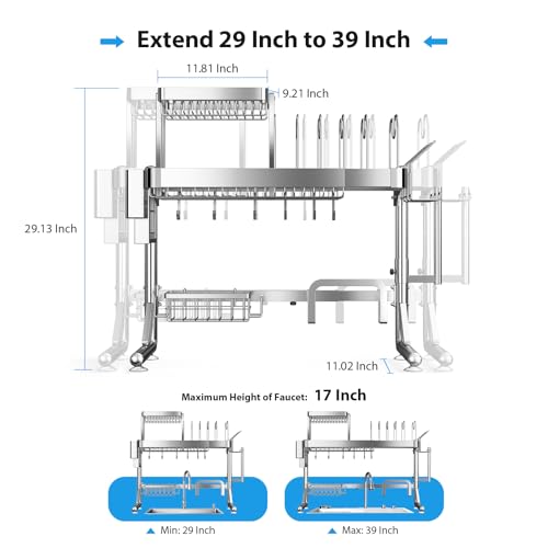 Upgrade 3 Tier Over Sink Dish Drying Rack Adjustable Width (2.5 Tier)