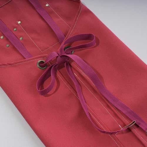 Chef Aprons for Men Canvas Apron with Large Pockets and Adjustable Neck Strap for Cooking (Hot Pink)