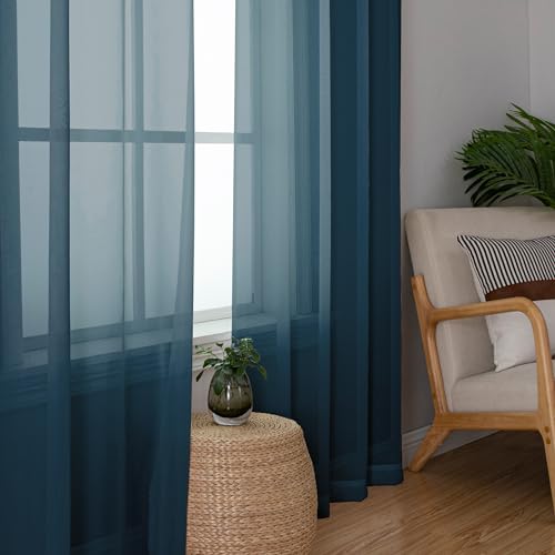 Dusty Blue Sheer Curtains 63 Inch Length 2 Panels (Dusty Blue / 42"W x 63"L (Pack of 2))