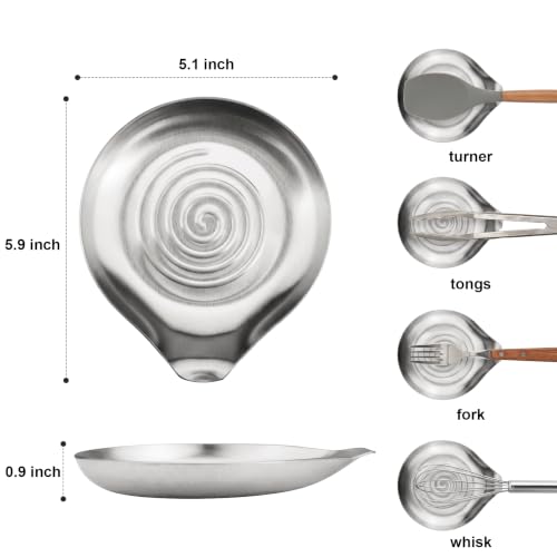 Kitchen Stainless Steel Spoon Rest for Multiple Utensils (1.Round Swirl-Silver)