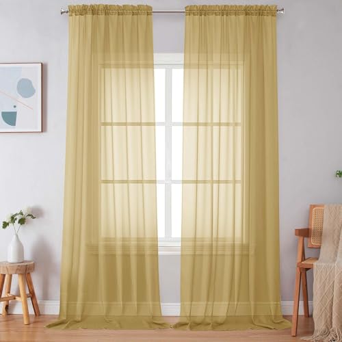 Gold Sheer Curtains 120 Inches Long (Gold / 59"W x 120"L (Pack of 2))